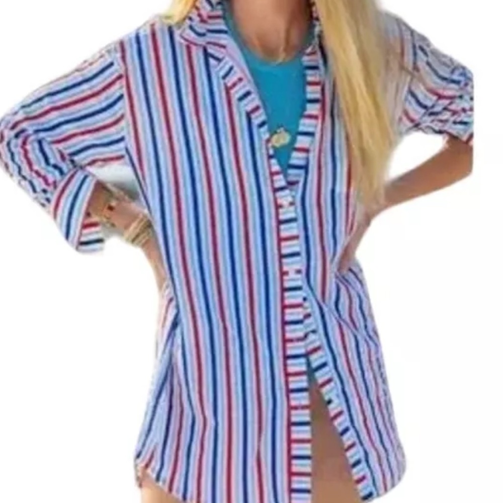 Addison Bay Women’s NWT Naples Shirt Dress/Beach Coverup Multi Strip SizeXS